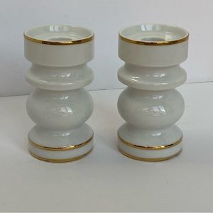 Vintage Candlestick Holder Set Shafford White And Gold Japan Porcelain Ceramic
